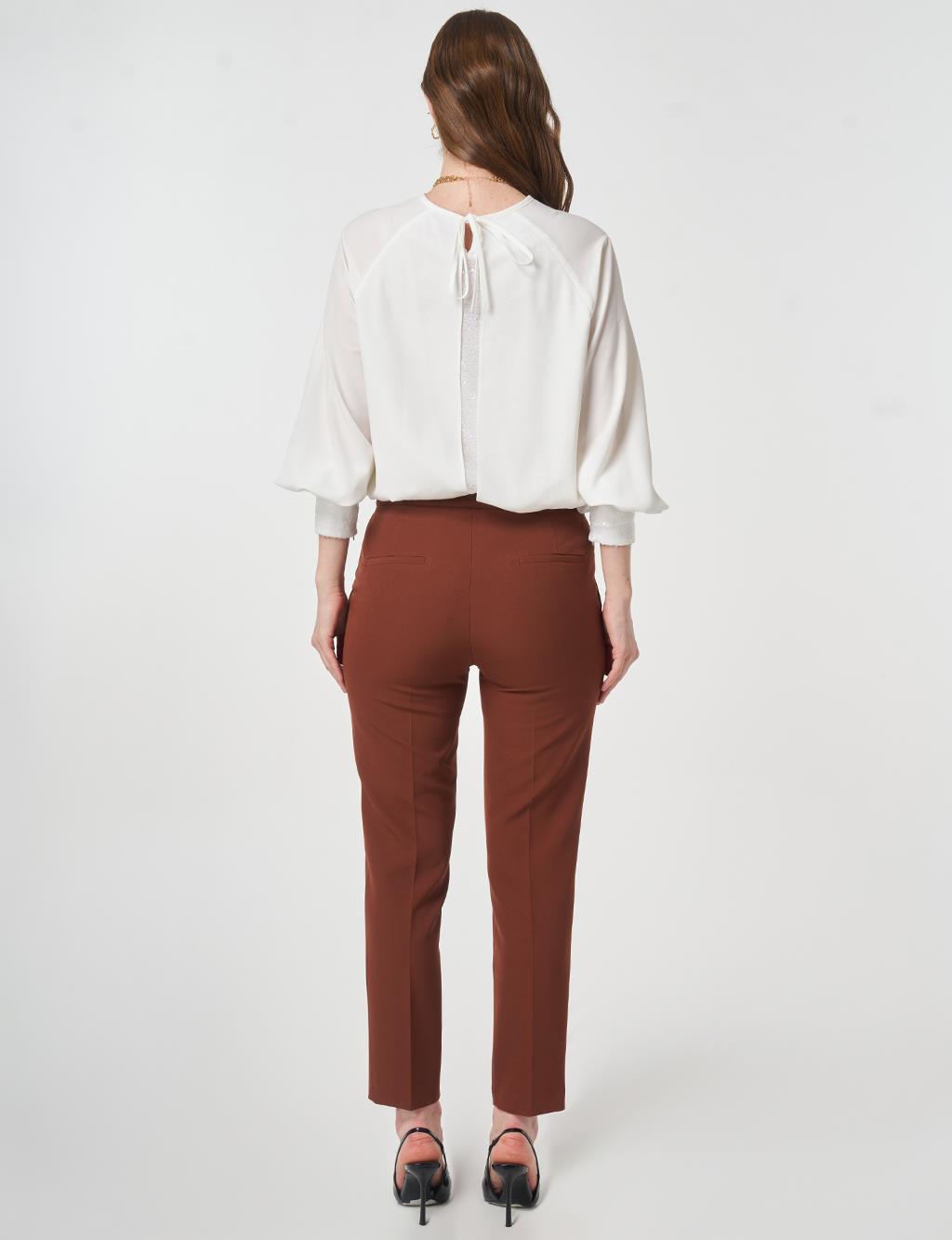 Ütü İzli Basic Kumaş Pantolon Koyu Kahve