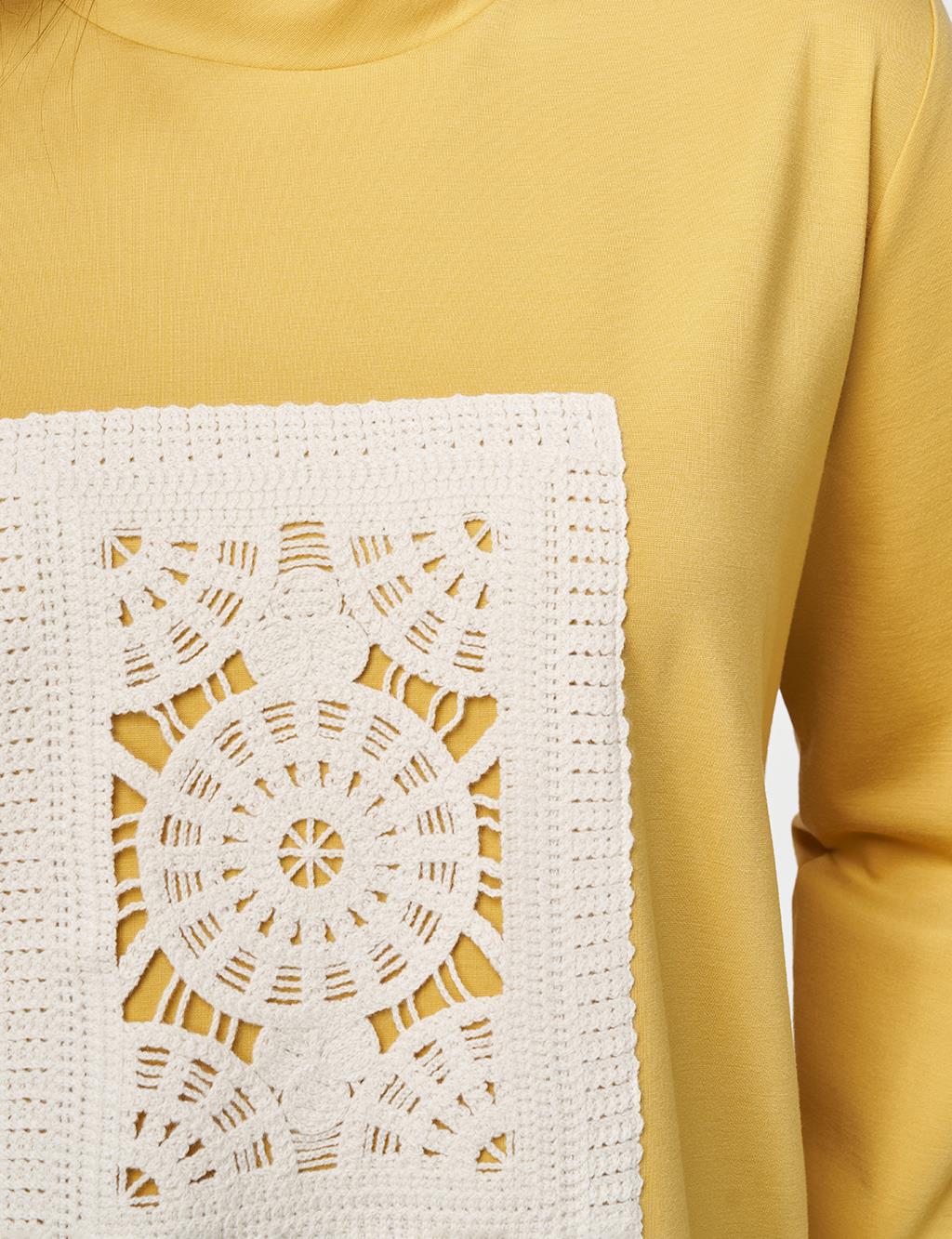 Crochet Trimmed Sweatshirt Mustard