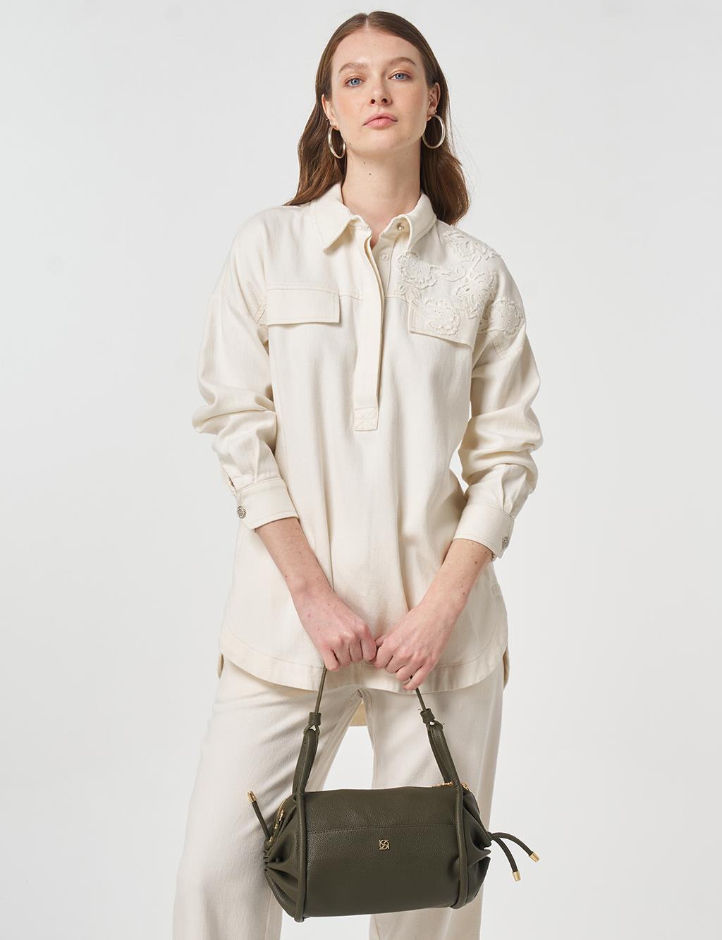 Embroidered Applique Two-Piece Set Cream