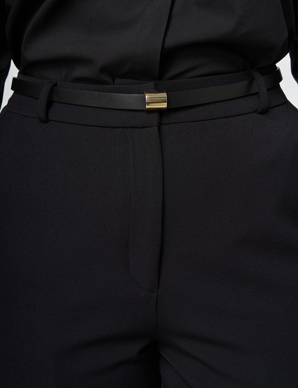Slim-Belted Straight-Leg Pants Black