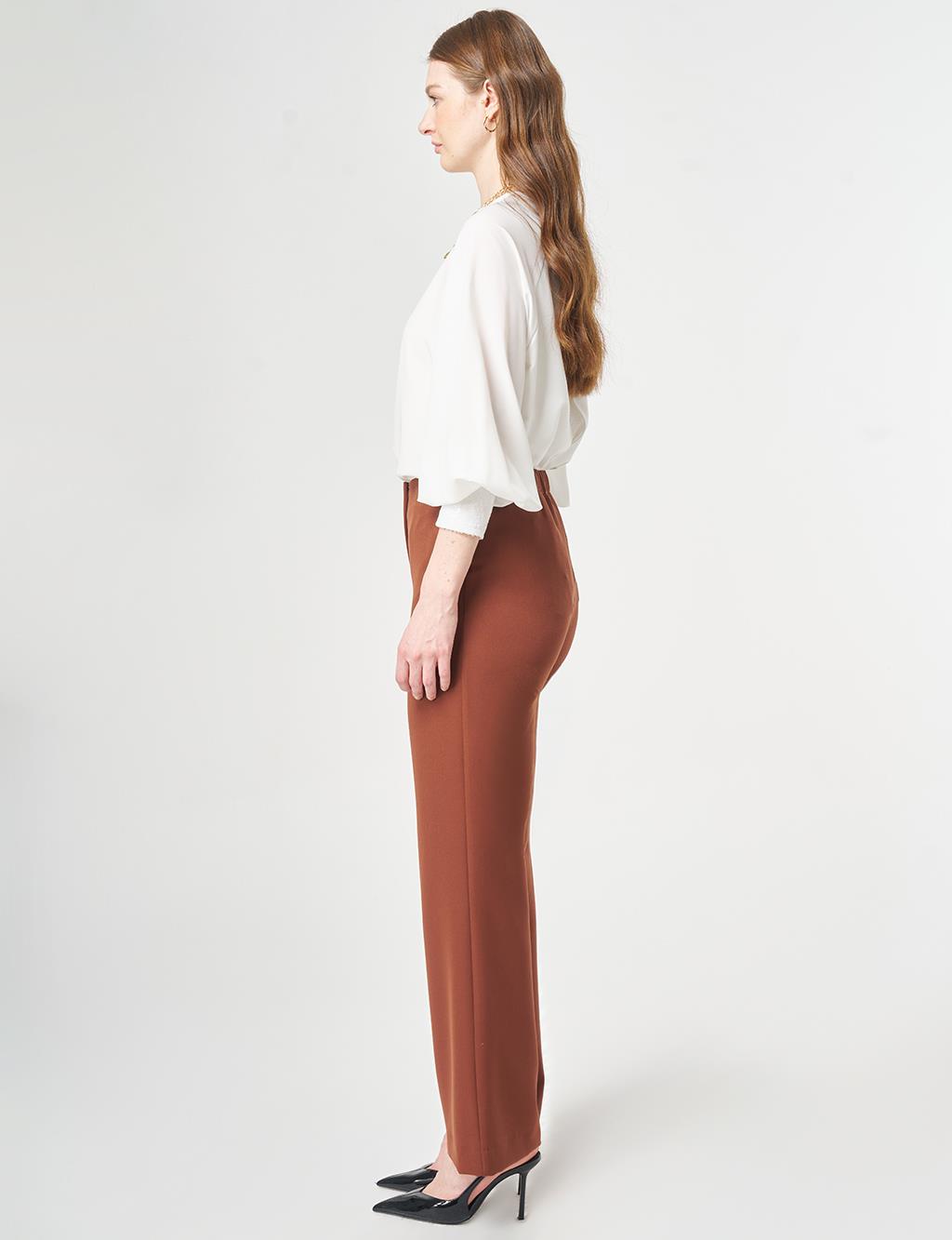 Beli Lastikli Basic Pantolon Koyu Kahve 