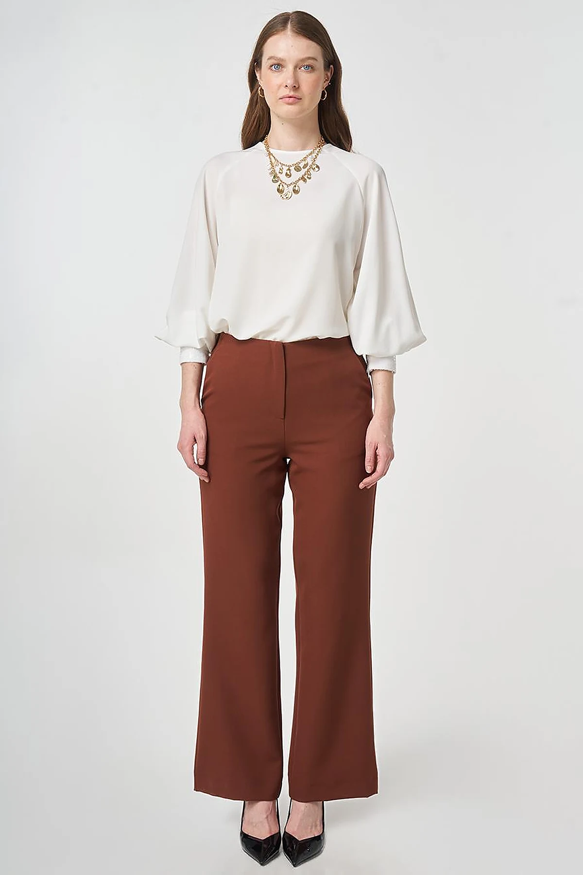 Beli Lastikli Basic Pantolon Koyu Kahve 