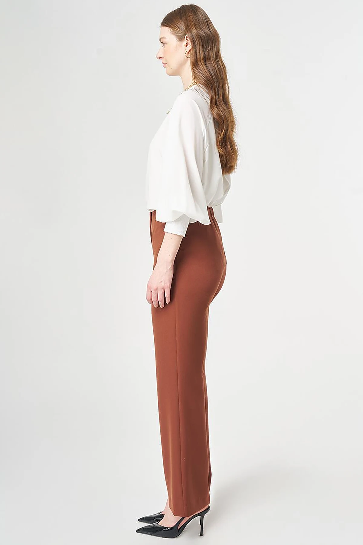 Beli Lastikli Basic Pantolon Koyu Kahve 