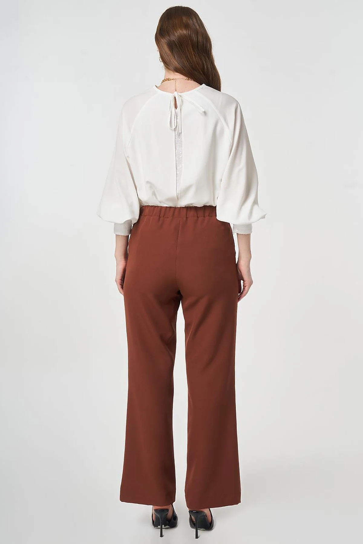 Beli Lastikli Basic Pantolon Koyu Kahve 