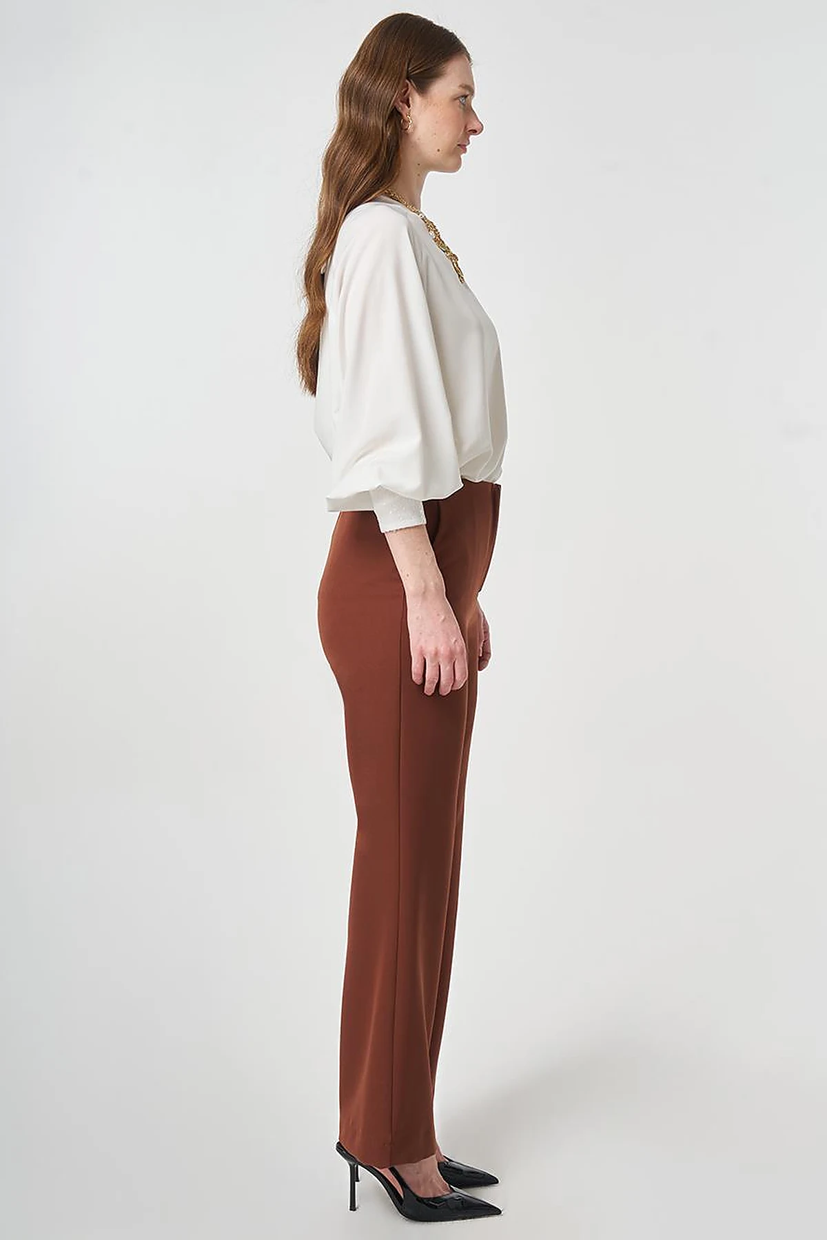 Beli Lastikli Basic Pantolon Koyu Kahve 