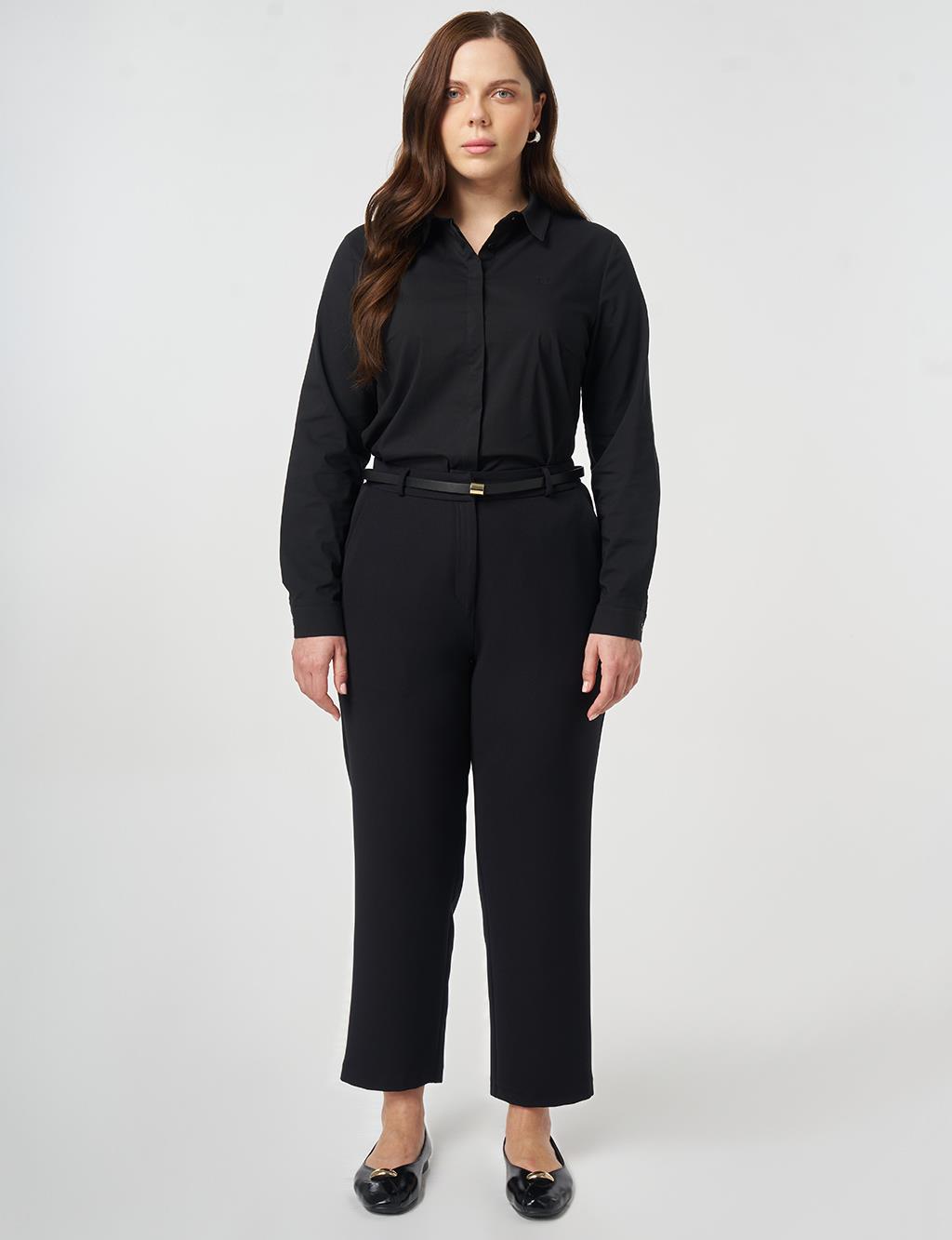 Slim-Belted Straight-Leg Pants Black