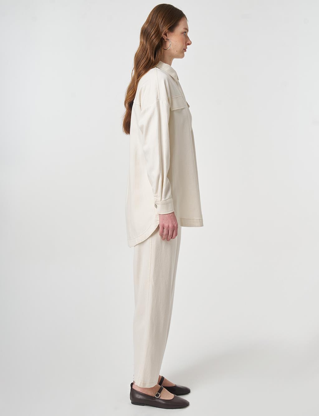 Embroidered Applique Two-Piece Set Cream