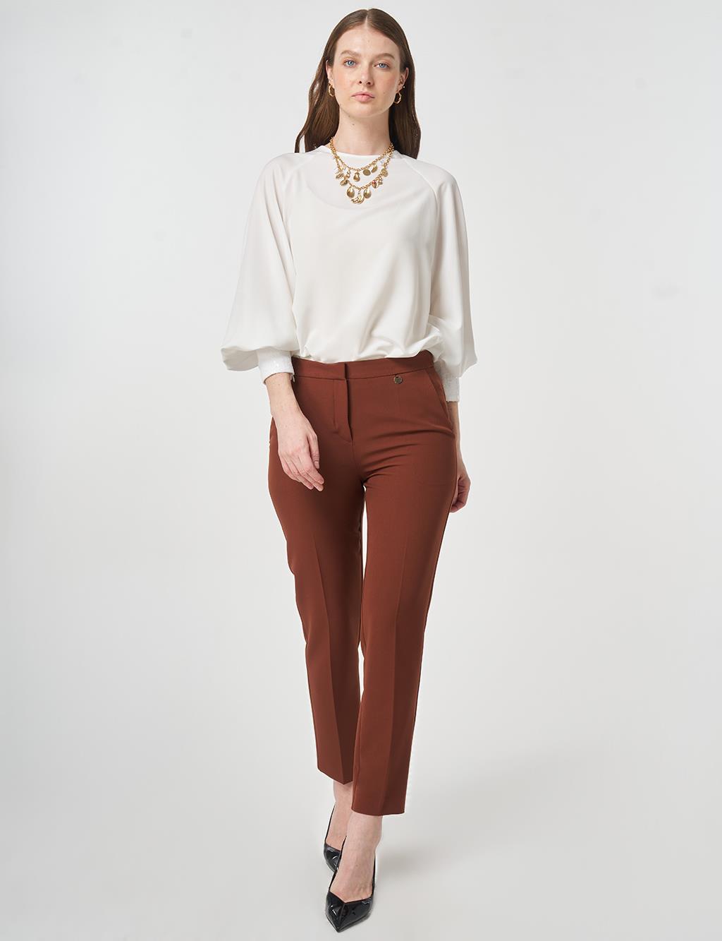 Ütü İzli Basic Kumaş Pantolon Koyu Kahve