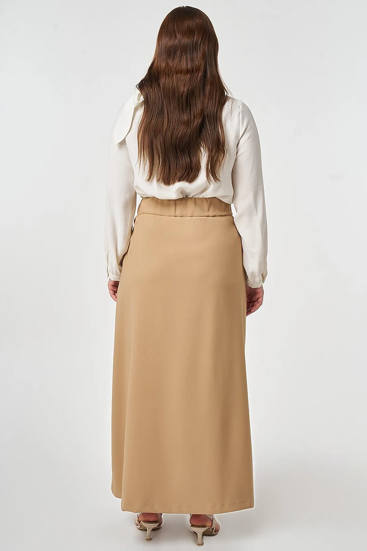 Buckle-Detail Flared Skirt Beige