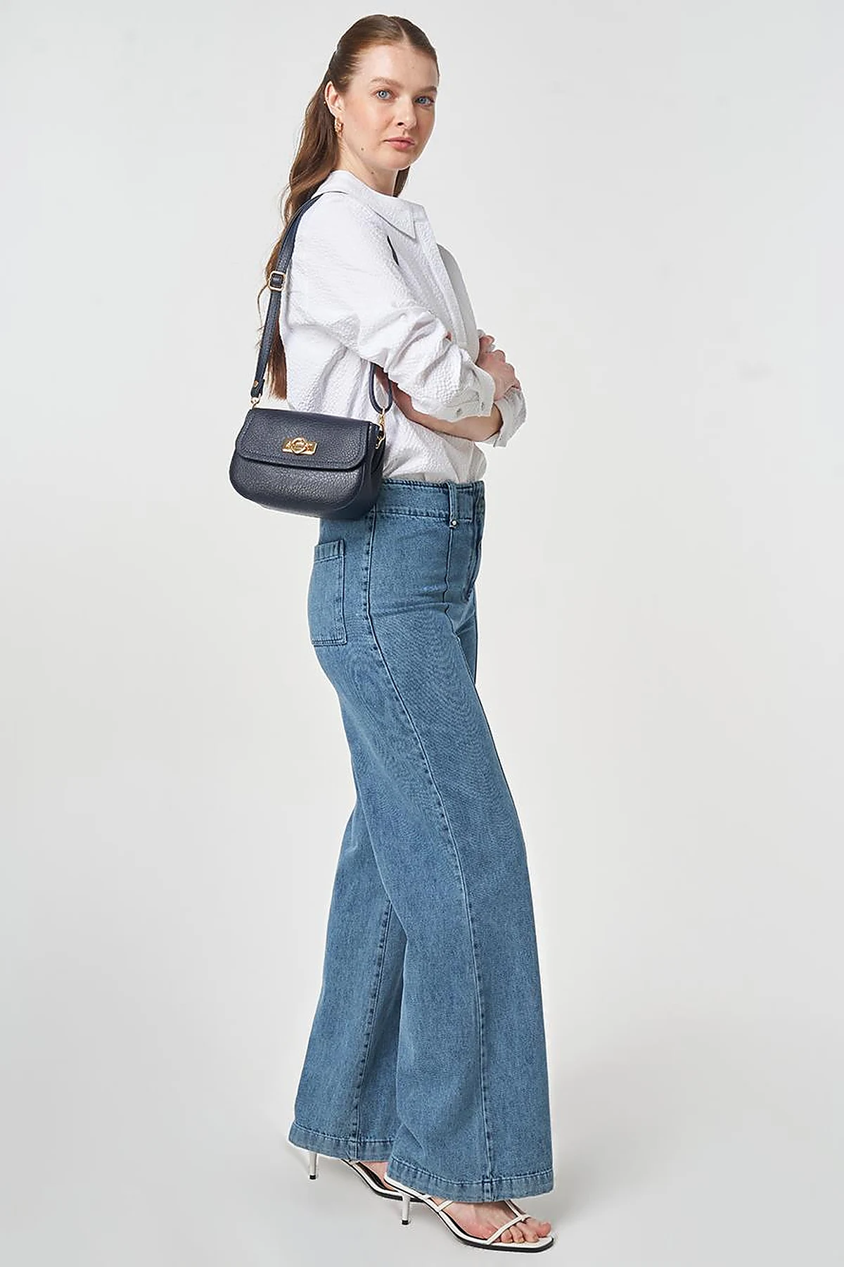 Yıkamalı Çima Dikişli Denim Pantolon Açık Mavi