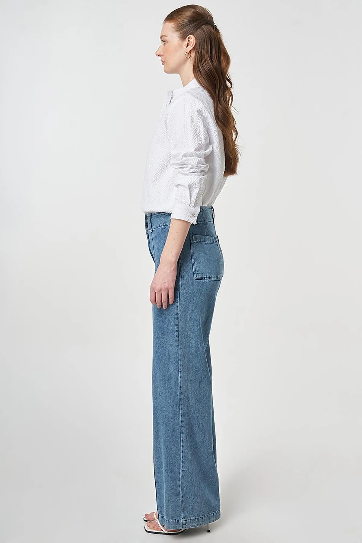 Yıkamalı Çima Dikişli Denim Pantolon Açık Mavi
