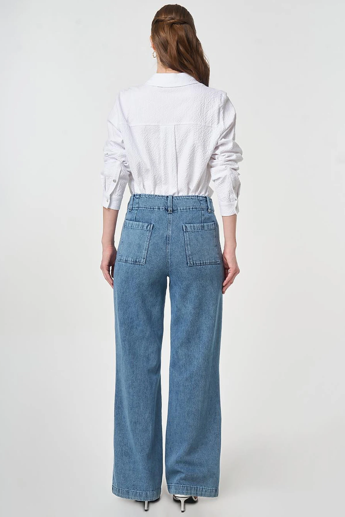 Yıkamalı Çima Dikişli Denim Pantolon Açık Mavi