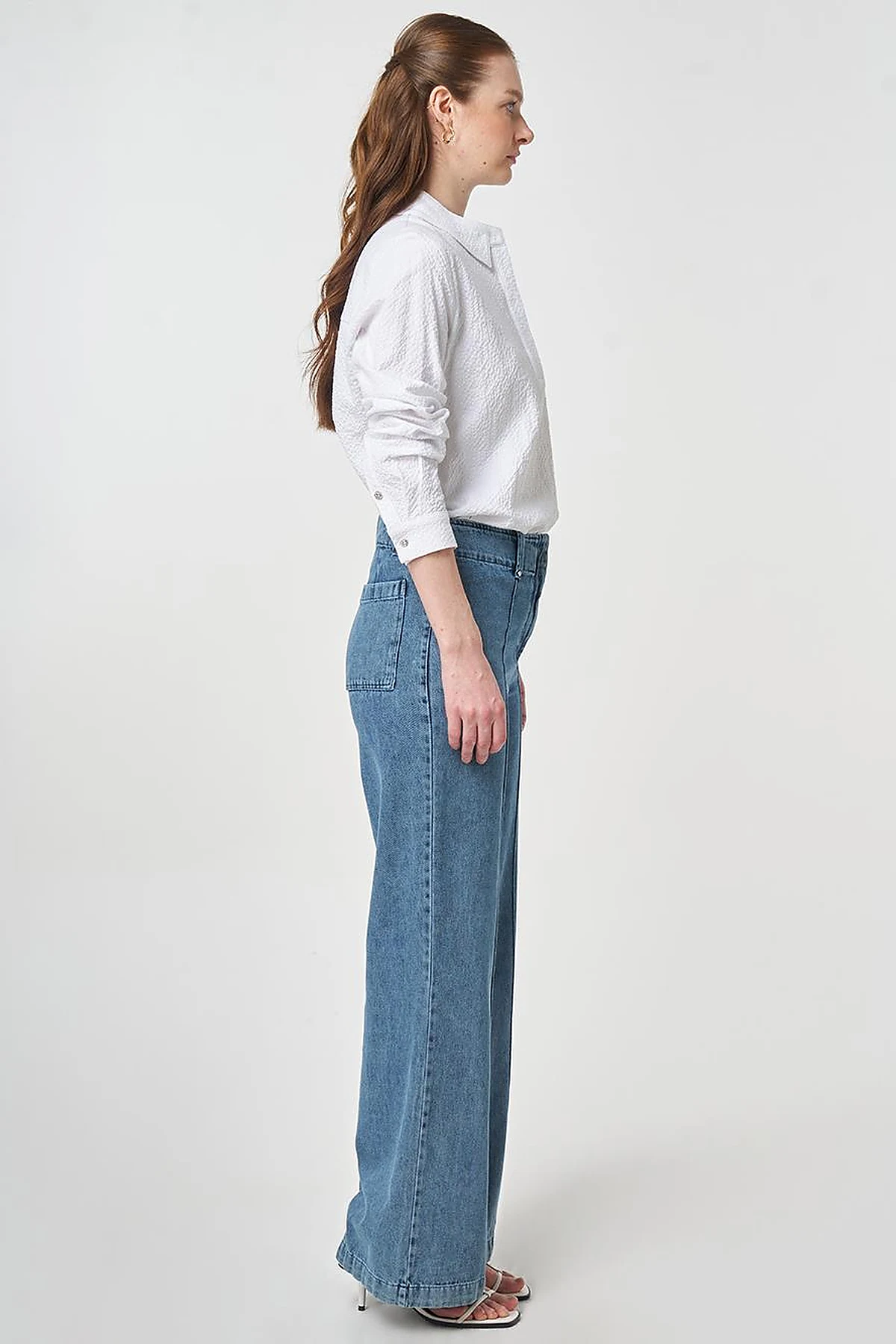 Yıkamalı Çima Dikişli Denim Pantolon Açık Mavi