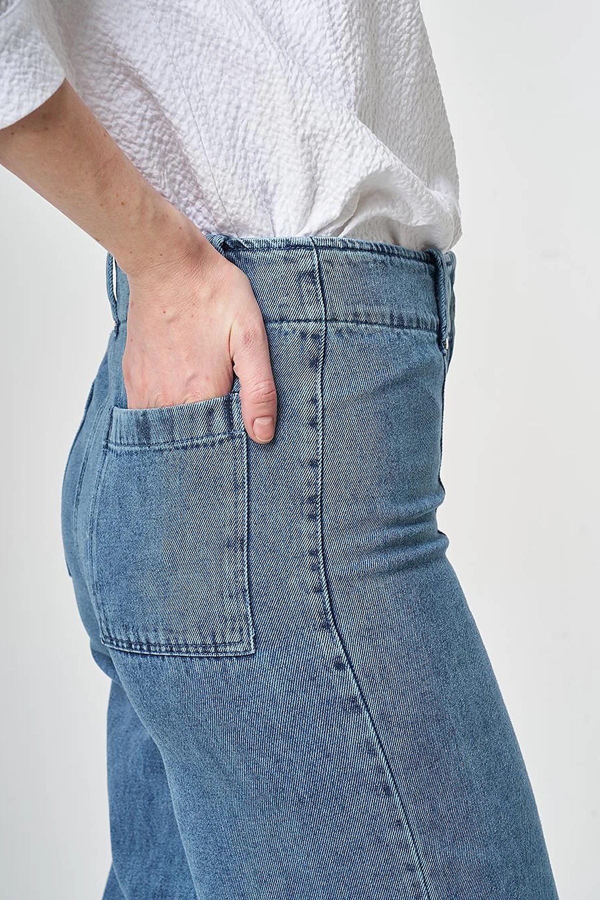 Yıkamalı Çima Dikişli Denim Pantolon Açık Mavi