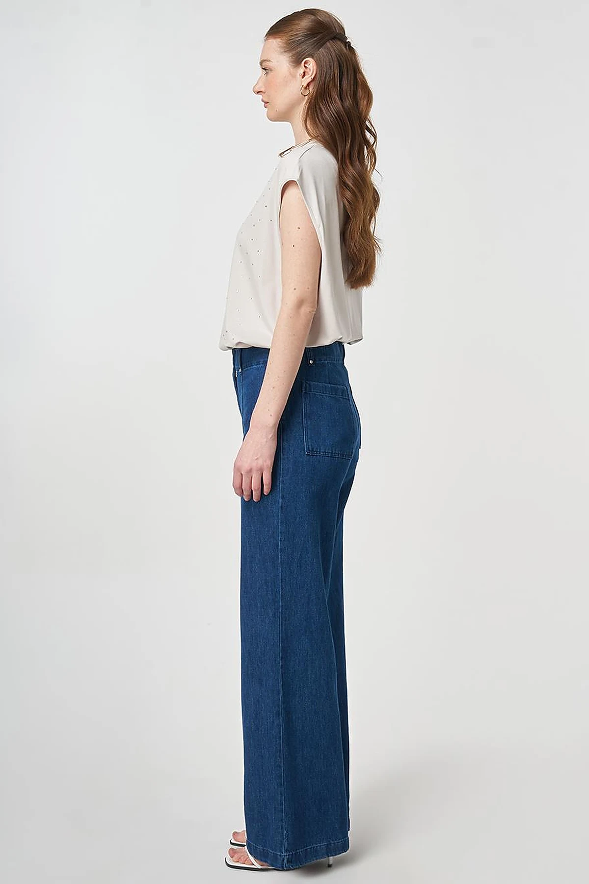 Washed Denim Trousers with Seam Stitching Navy