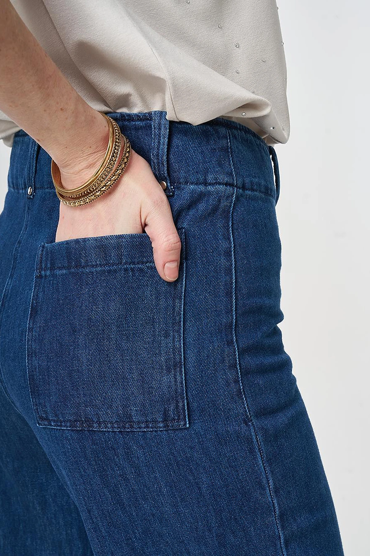 Washed Denim Trousers with Seam Stitching Navy