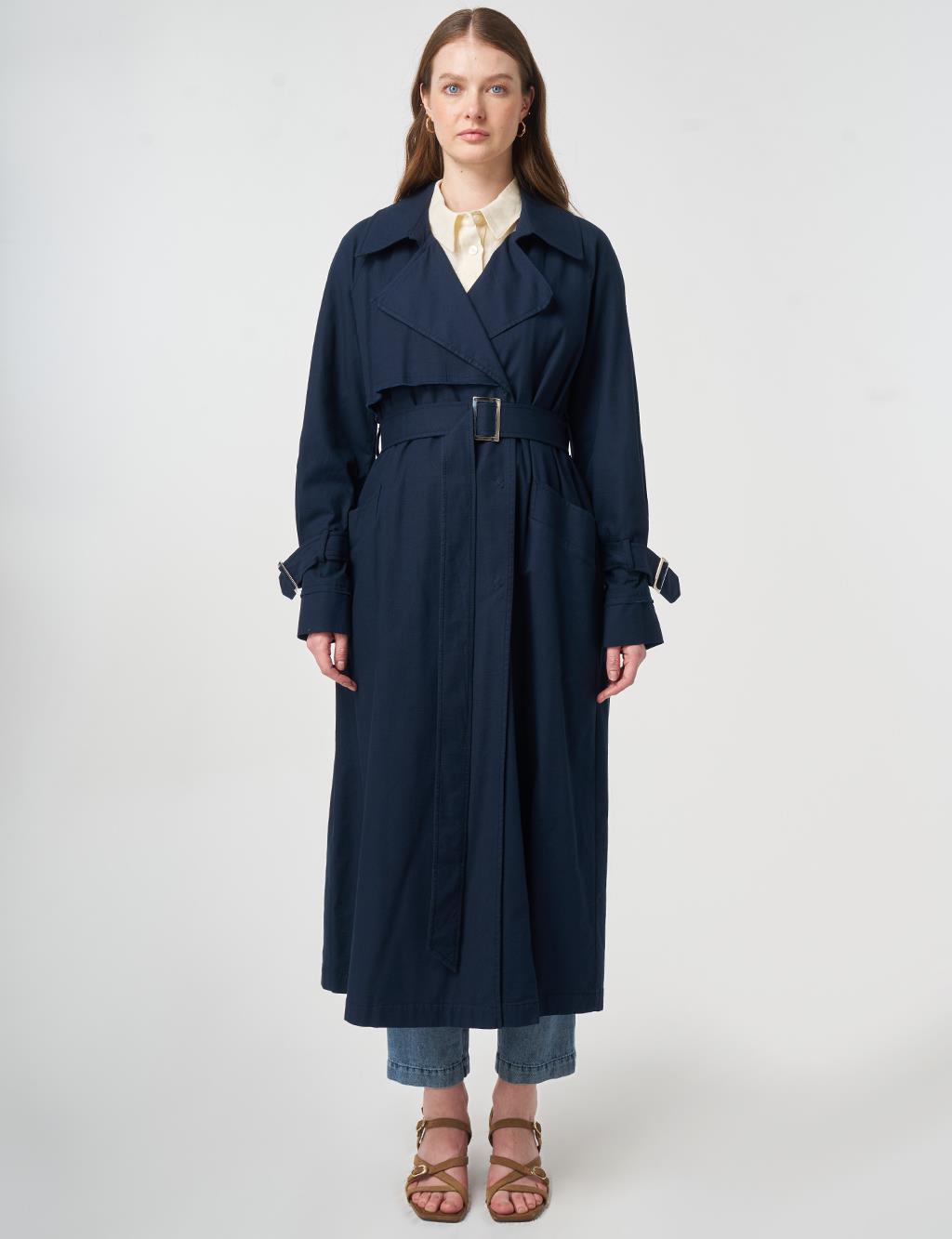 Epaulette-Detail Trench Coat Dark Navy