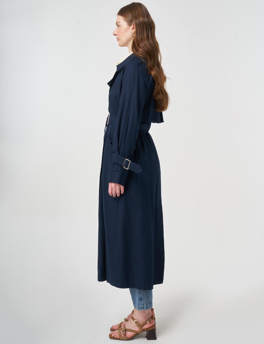Epaulette-Detail Trench Coat Dark Navy