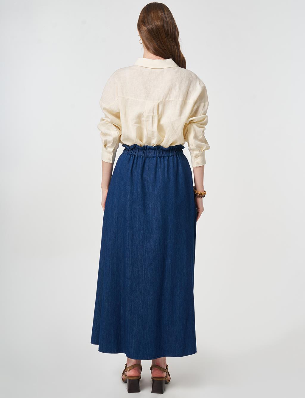 Washed A-Line Denim Skirt Navy 