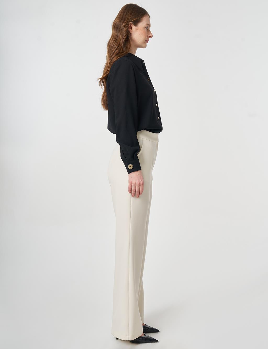 Pleat-Detail Fabric Pants Ecru