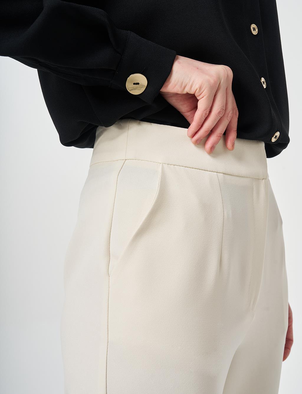 Pleat-Detail Fabric Pants Ecru