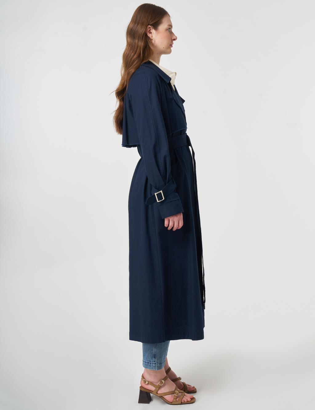 Epaulette-Detail Trench Coat Dark Navy