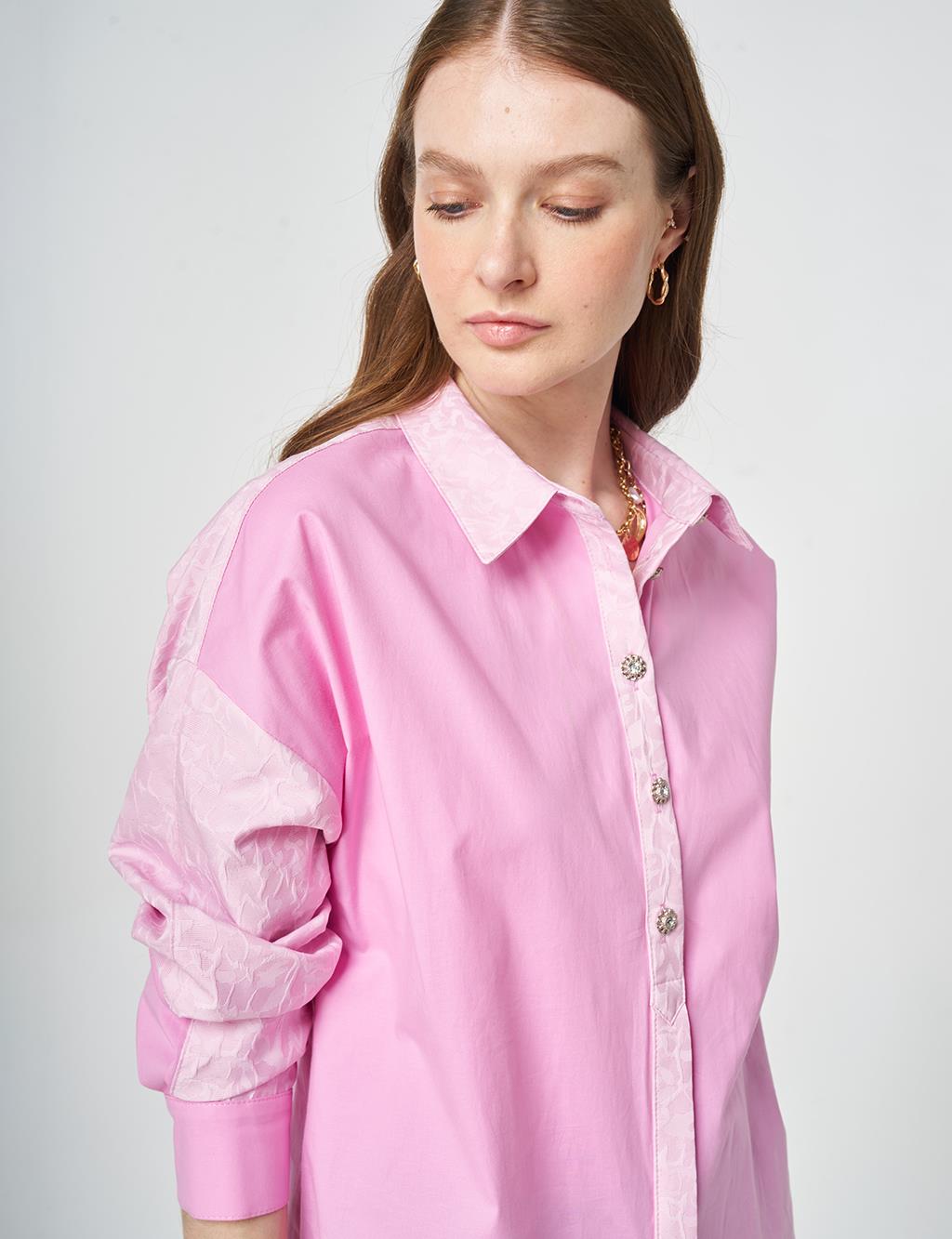 Fabric-Trimmed Cotton Tunic Candy Pink