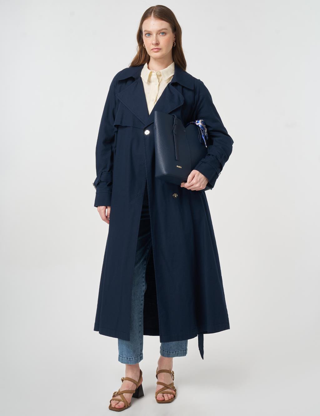 Epaulette-Detail Trench Coat Dark Navy
