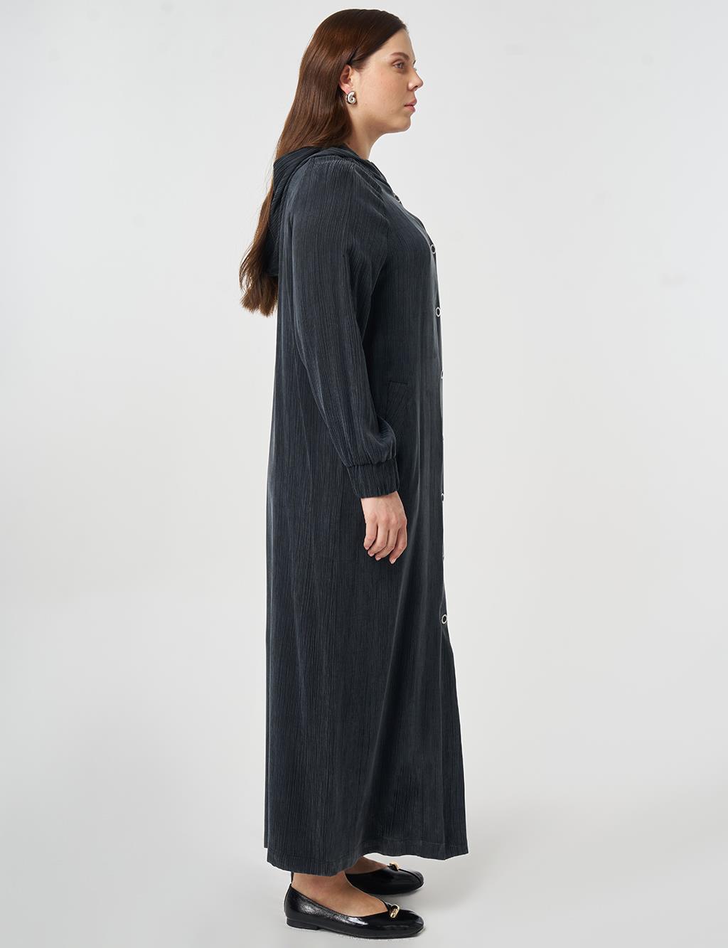 Hooded Lyocell Viscose Overcoat Black