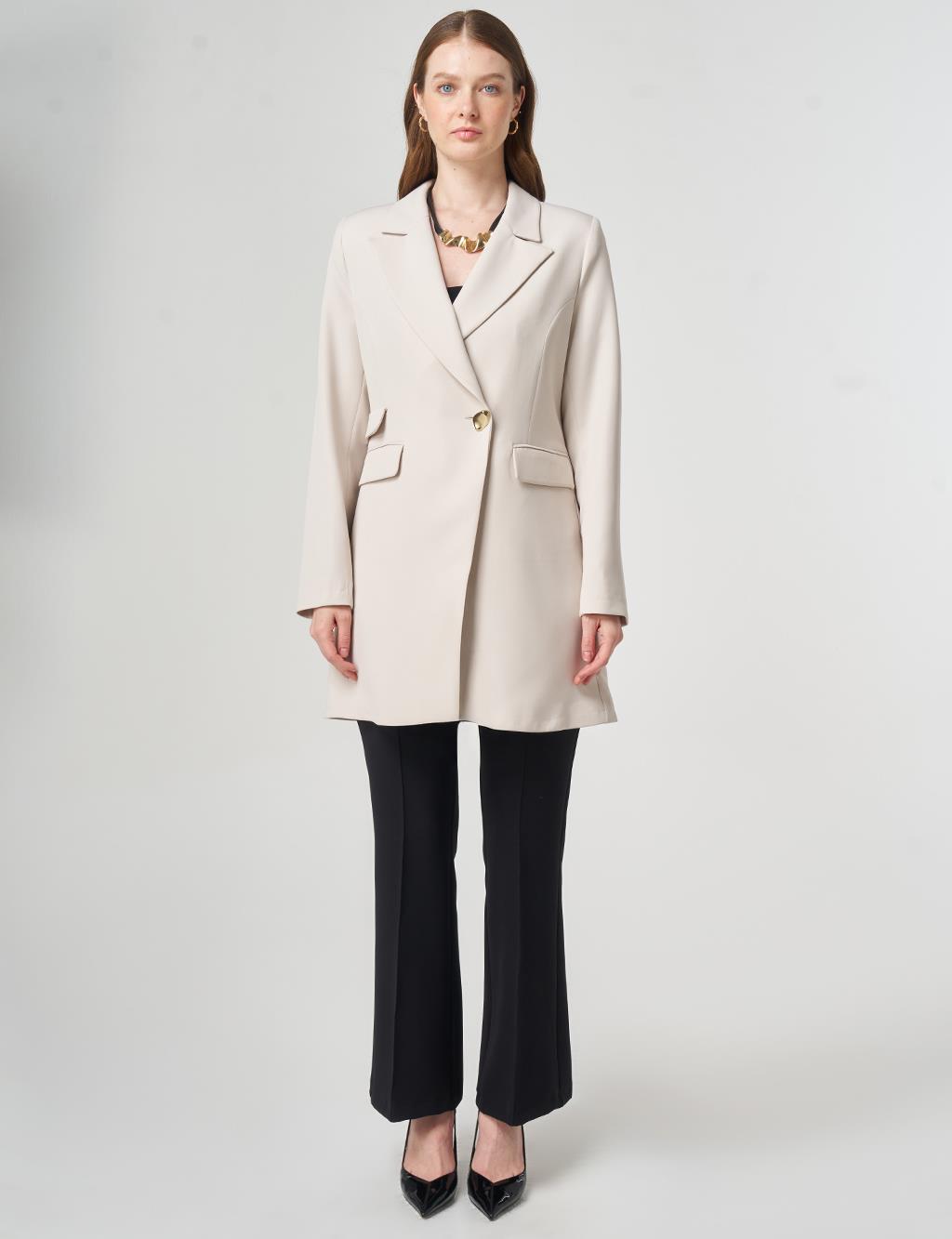 Single-Button Blazer Jacket Light Gray