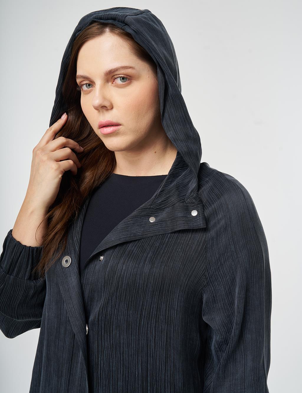 Hooded Lyocell Viscose Overcoat Black