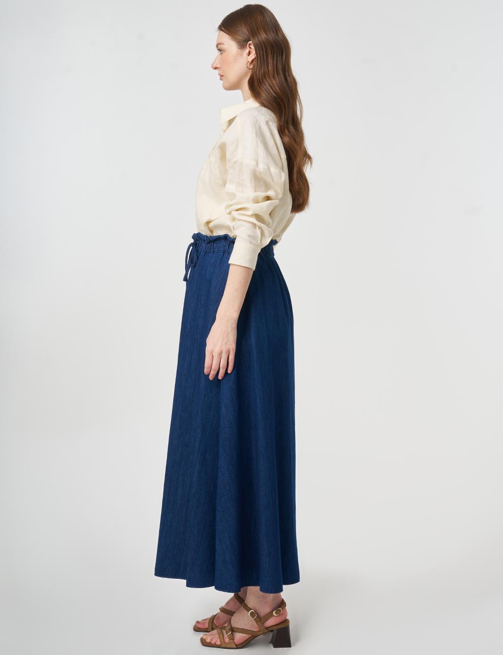 Washed A-Line Denim Skirt Navy 