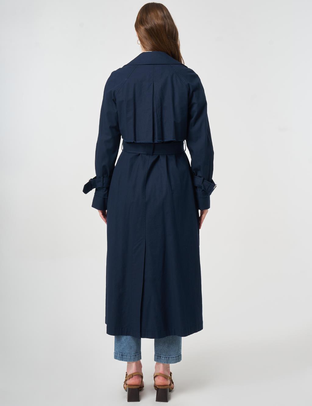 Epaulette-Detail Trench Coat Dark Navy