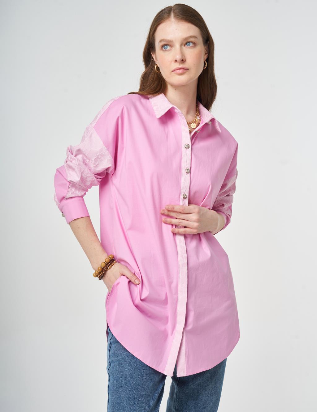 Fabric-Trimmed Cotton Tunic Candy Pink