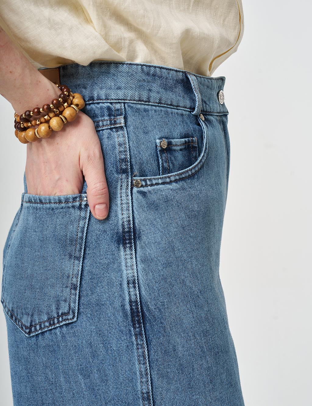 Washed Wide Leg Denim Trousers Blue