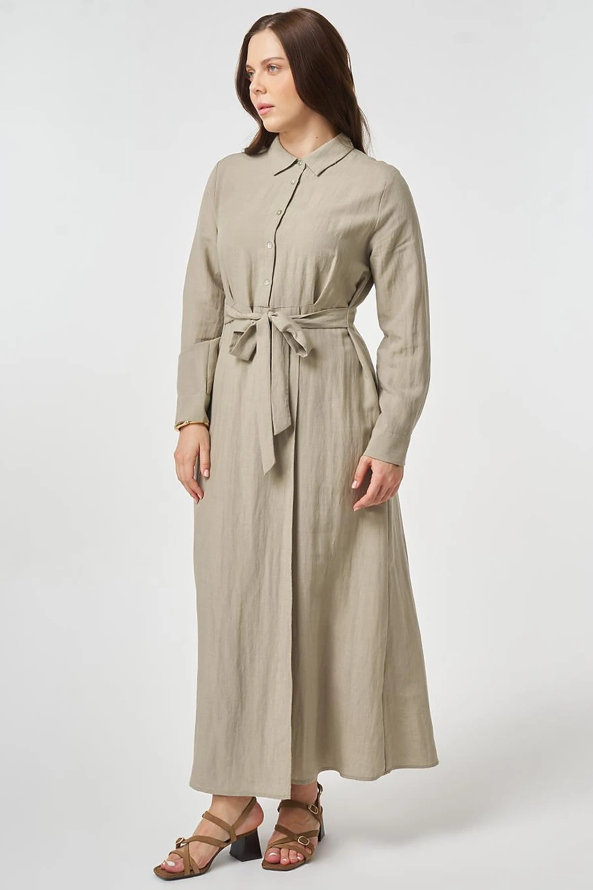 Lyocell Viscose Dress with Waist Detail Moss Green