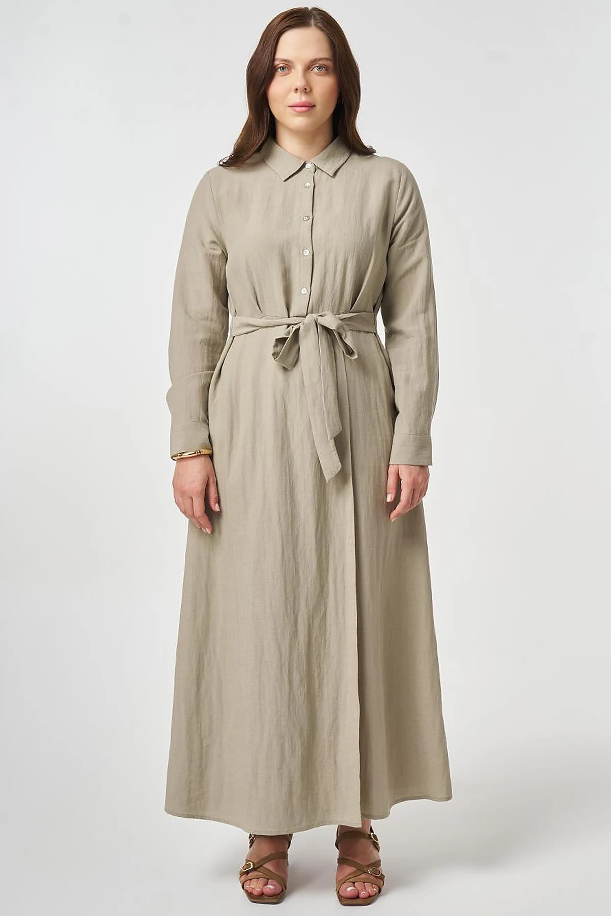 Lyocell Viscose Dress with Waist Detail Moss Green