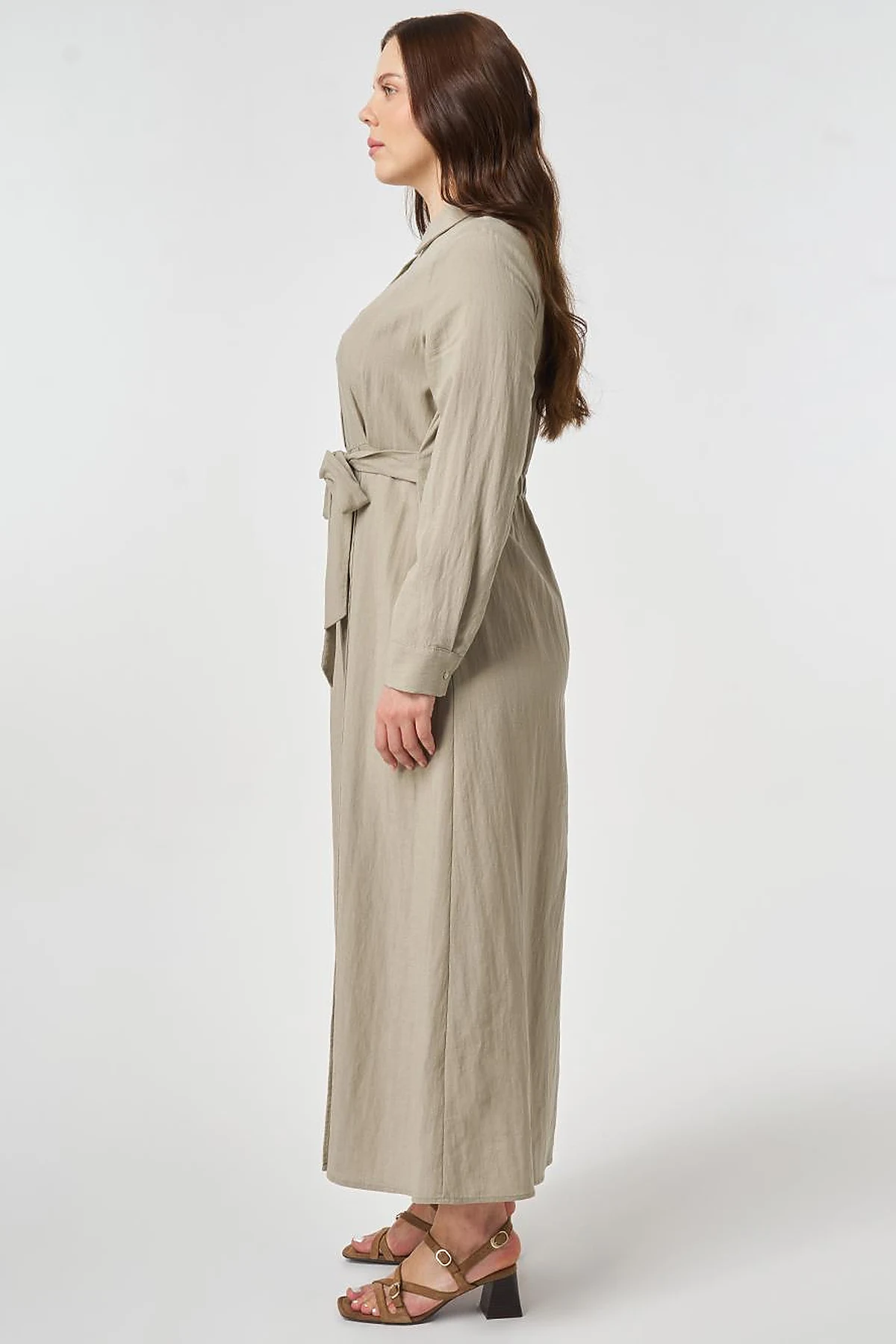 Lyocell Viscose Dress with Waist Detail Moss Green