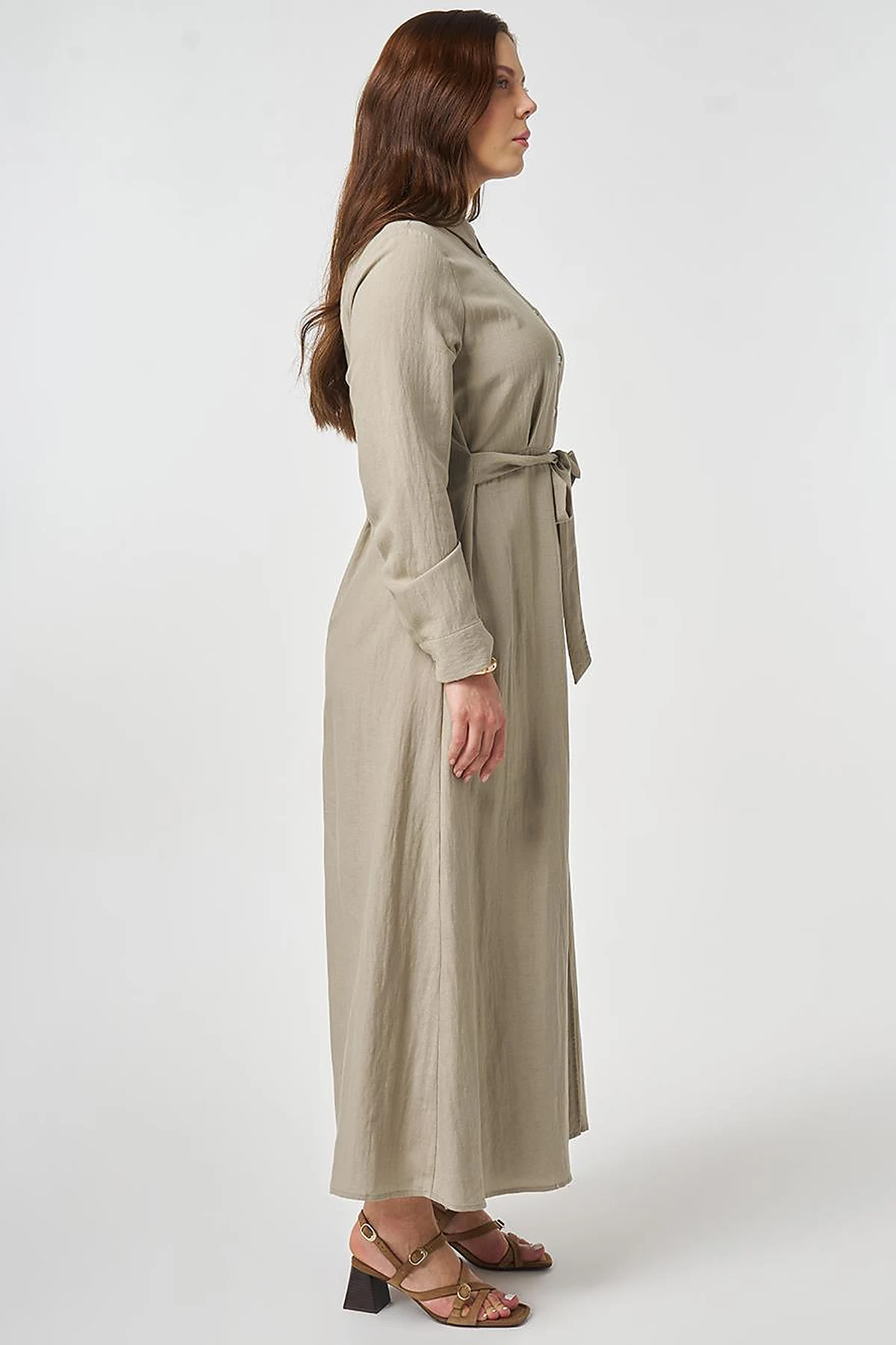 Lyocell Viscose Dress with Waist Detail Moss Green