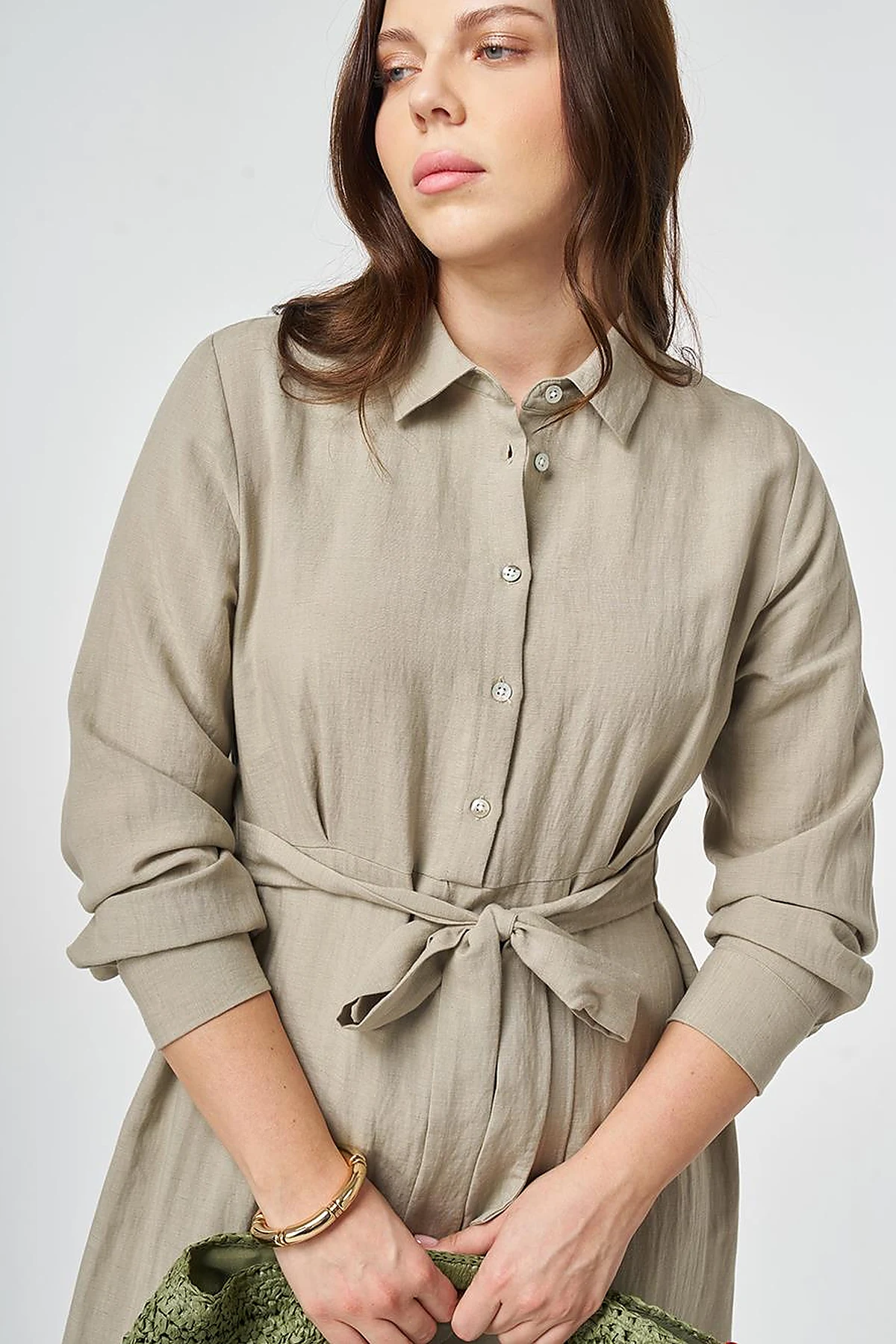 Lyocell Viscose Dress with Waist Detail Moss Green