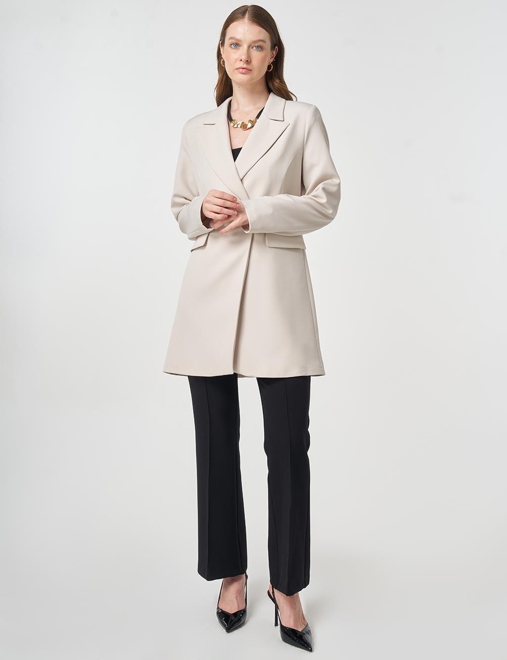 Single-Button Blazer Jacket Light Gray