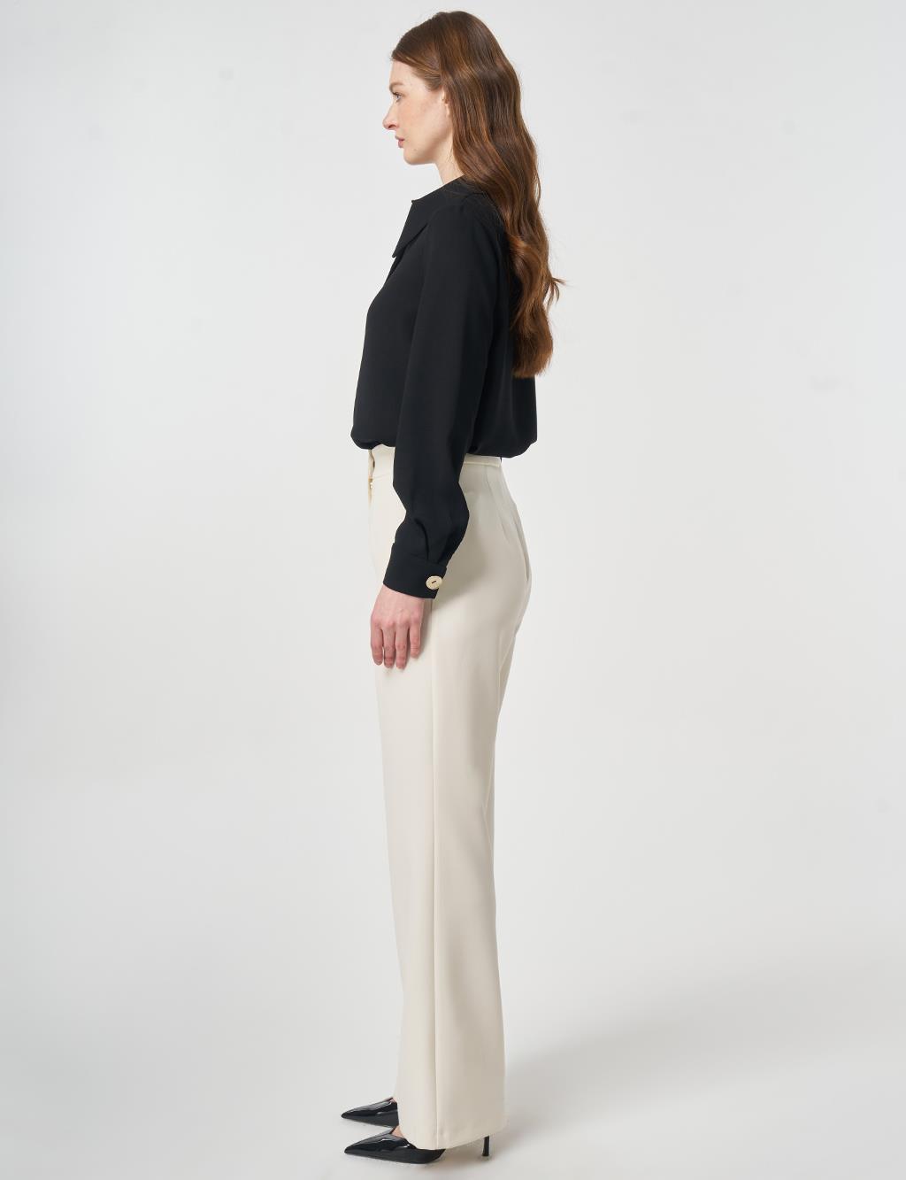 Pleat-Detail Fabric Pants Ecru