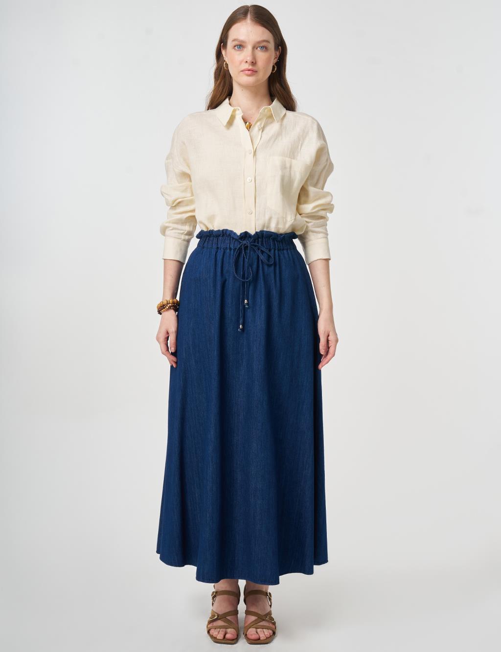 Washed A-Line Denim Skirt Navy 