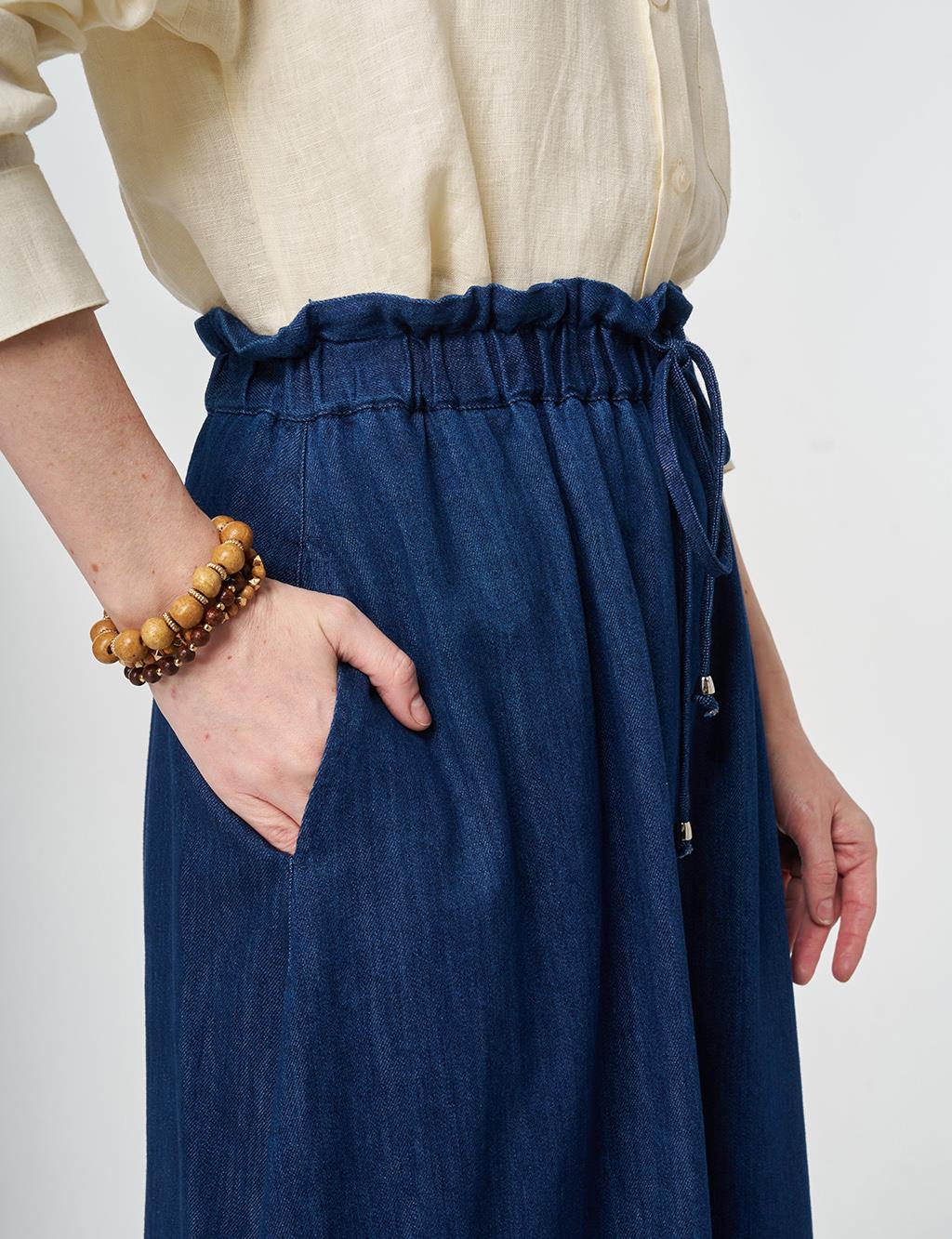 Washed A-Line Denim Skirt Navy 