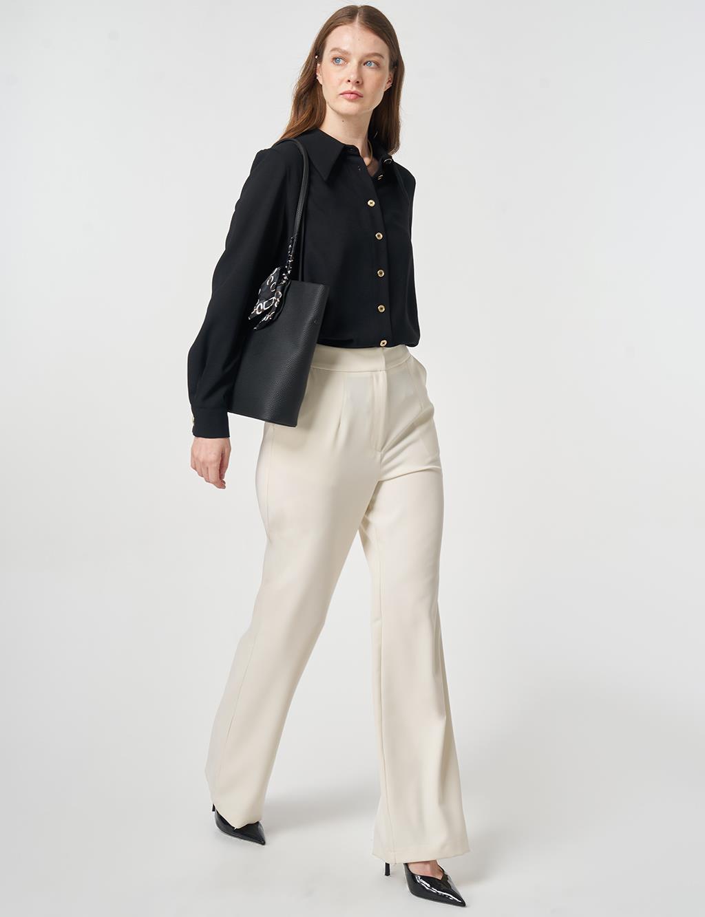 Pleat-Detail Fabric Pants Ecru
