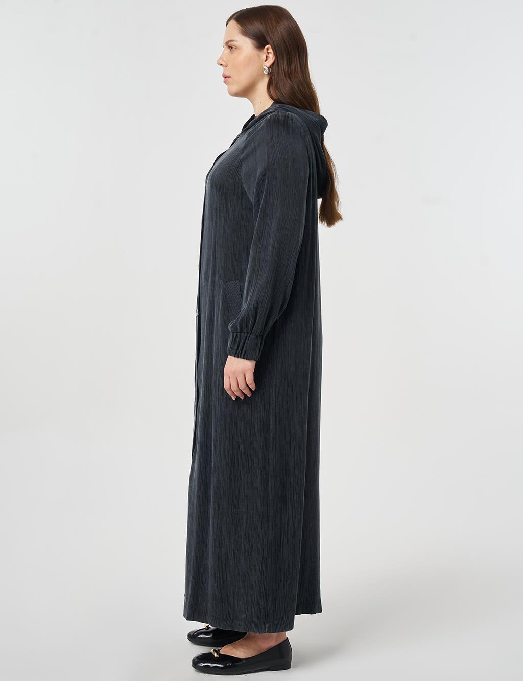 Hooded Lyocell Viscose Overcoat Black