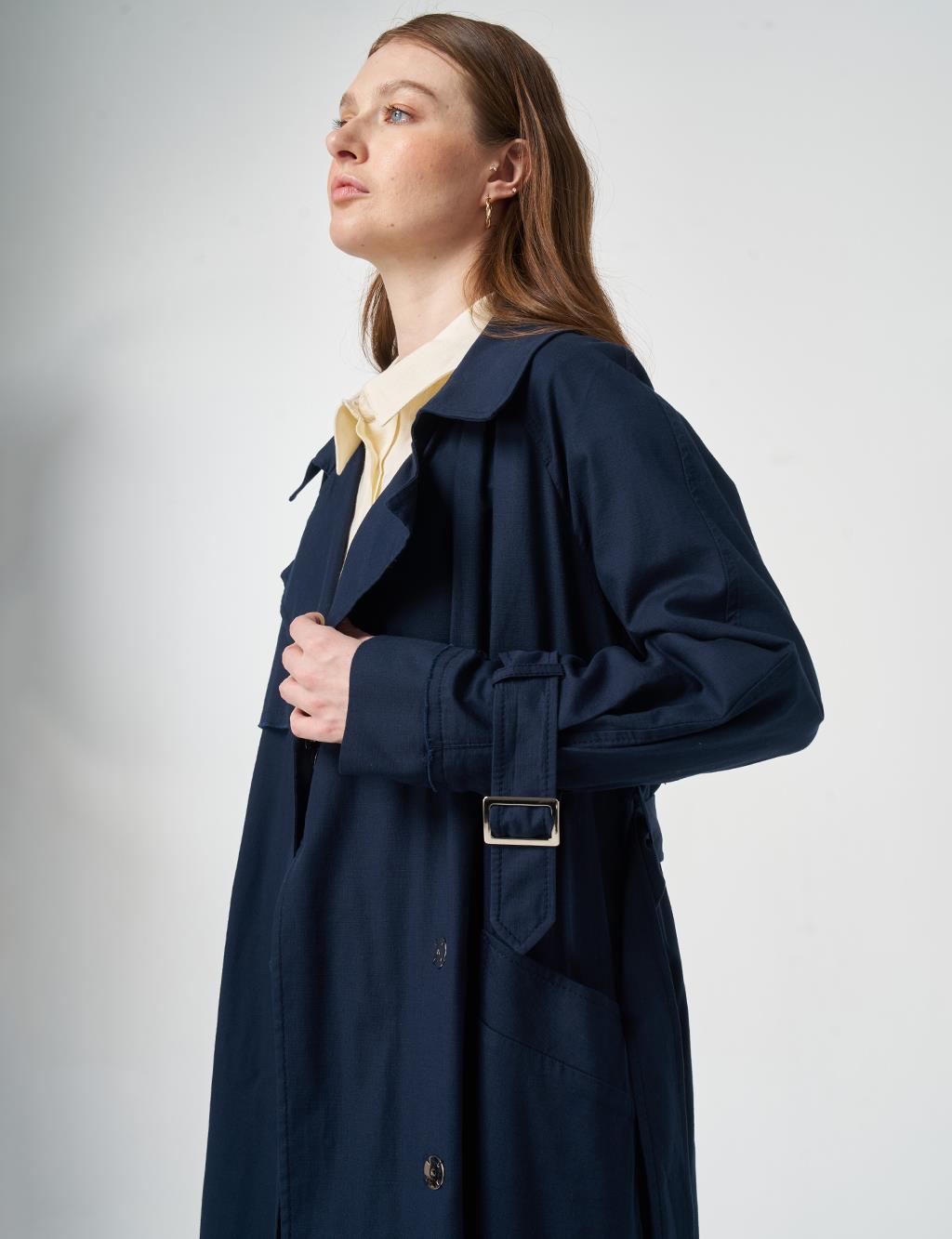 Epaulette-Detail Trench Coat Dark Navy