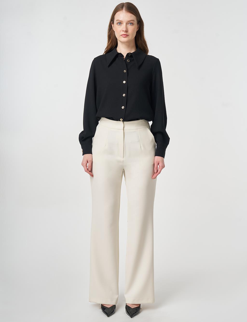 Pleat-Detail Fabric Pants Ecru