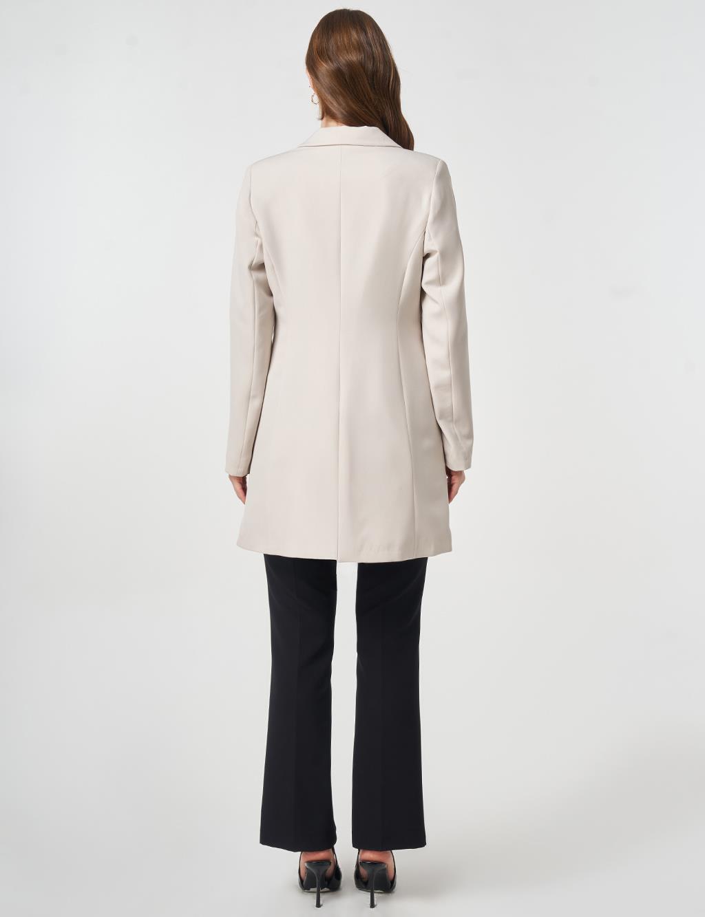 Single-Button Blazer Jacket Light Gray