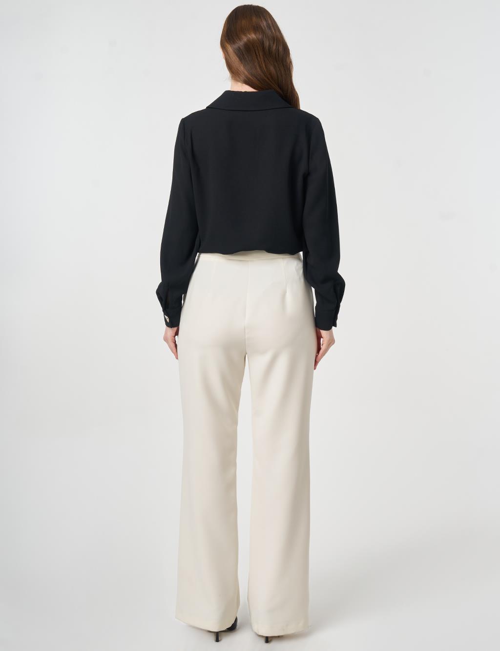 Pleat-Detail Fabric Pants Ecru